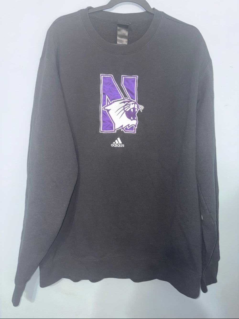 Adidas XL Men’s Northwestern Black Sweatshirt with Purple Logo oversized